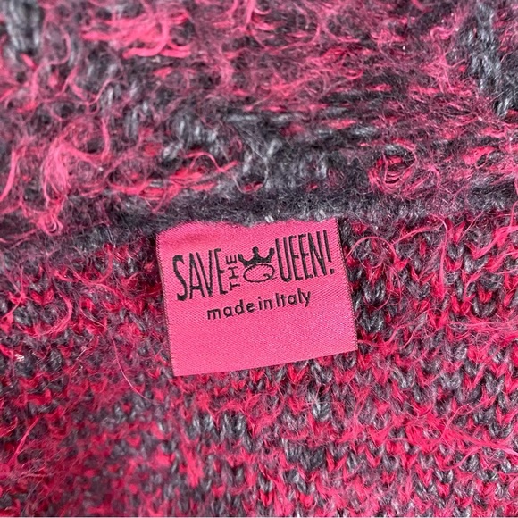 Save The Queen Zip Up Cardigan Size S Moto Alpaca Blend Burgundy Black - Picture 13 of 15